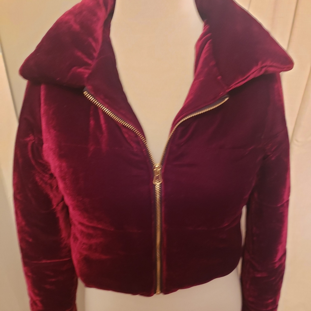 Cozy, cute burgundy, waist length jacket